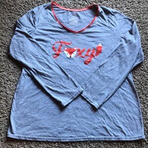 Secret Treasure Sleepwear Gray Long Sleeve Pajama Fox Top